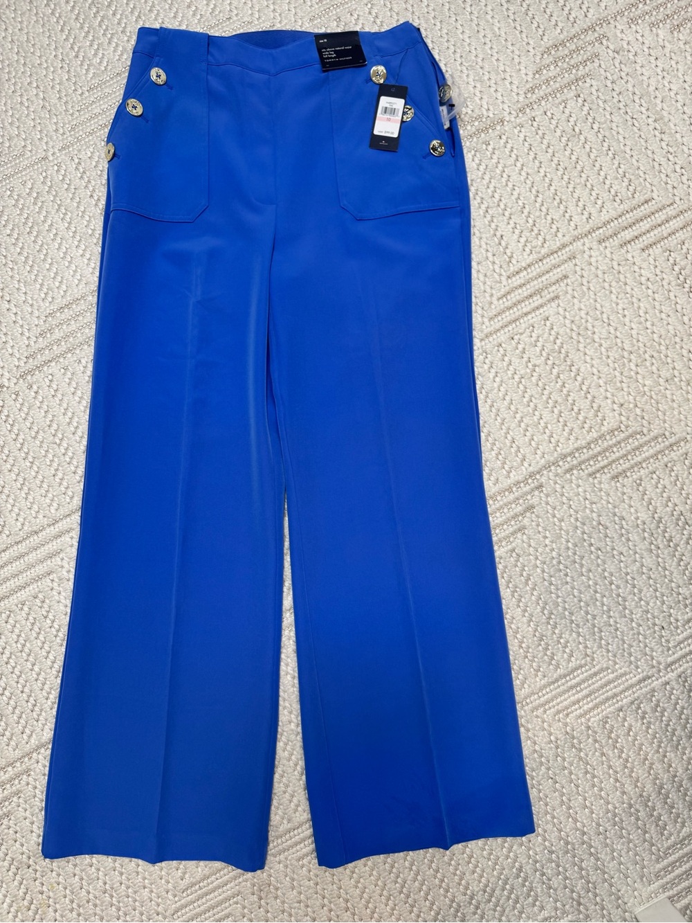 Tommy Hilfiger Chic Cobalt Blue Wide-Leg Pants – Gold Button Detail, NWT